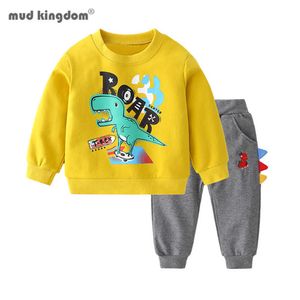 Mudkingdom Pantaloni per ragazzini Set Manica lunga Simpatico cartone animato Stampa Divertente Abbigliamento casual Puro cotone Moda Abbigliamento per bambini 210615