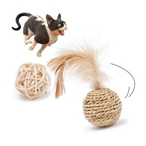 Cat Toys Pet Sisal Halat örgü Tüy oyuncak top rattan Bell Sound Interactive Play Woven Chew takım elbise