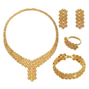 African Gold Color Jewelry Sets For Women Wedding Bridal Pendant Necklace Earrings Ring Jewelry Accessories