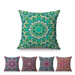 Federa per cuscino da tiro per divano, rosa, verde, blu, viola, moda, mandala, decorazione per la casa, in cotone e lino, con motivo floreale geometrico