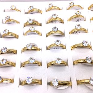 36pcs Women's Rings Gold Plated Zircon Stone 4MM Wide Fashion Stainless Steel Jewelry Wedding Band Simple Style
