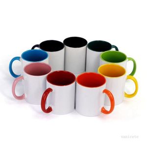 Vendas a quente em branco sublimação caneca cerâmica cor de cor da cor dentro da xícara em branco transferência diy calor pressione Imprimir água xícara de mar de mar de mar de mar