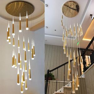 Led Lights chandelier living room lamp villa rotating staircase long loft meteor shower lamps