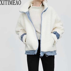 Зимняя утолщение теплые аэйнбскинские куртки пальто женщины повседневная мода ягненка из искусственного мехового мех пальто пушистый уютный негабаритная верхняя одежда 210602