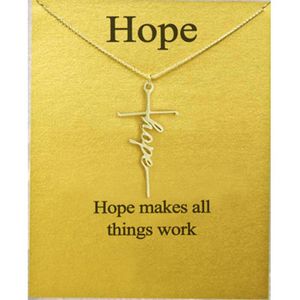 Colares pendentes Hope Hope Golden Cross Colar com Cartão de Desejo Fé Religioso Feminino Clavícula Acessórios para Cadeia de Jóias Presente de Natal