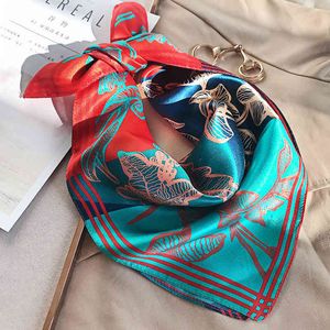 100% Naturlig Silk Kvinnor Small Square Neck Scarves Floral Print Crepe Satin Plain Scarf Handkerchief Bandana 52 * 52 cm