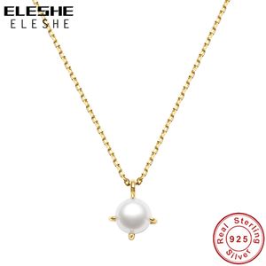 Eleshe elegant färskvatten pärlhalsband 925 sterling silver med 18k guldpläterad fina halsband för kvinnor smycken 2021 ny Q0531