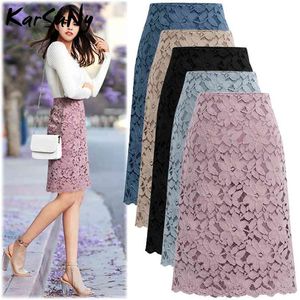 Mulheres A-Line Skirt Lace Elegante Escritório Saia Preto Lápis Veludo Saia Para As Mulheres Quentes Saias Knee-Comprimento Cintura alta 210721