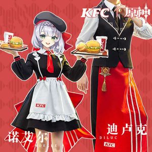 Game Genshin Impact KFC Cooperation Noelle Diluc Cosplay Costume Women Maid Dress Outfit Man Houseboy Waiter Uniform Halloween Y0903