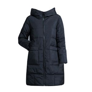 フード付き冬の女性のジャケット長い暖かいコットンコートスリムパーカー女性黒オーバーコート厚い女性211216