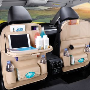 Car Back Seat Organizer Storage Bag with Foldable Table Tray Tablet Holder Tissue Box Auto Back Seat Bag Protector Accessories