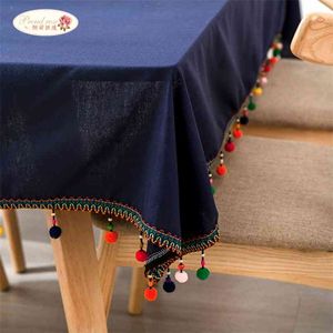 Stolt Rose Navy Blå Bordduk Tafellaken Bomull Linne Cloths Creative Tassel Cloth Cover Bröllop Dekoration 210626