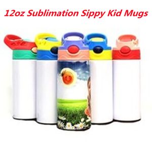 12oz Sublimation Sippy Kid Mugs 304 Stainless Steel Tumbler Insulated Water Bottle Bouncing Cups A03