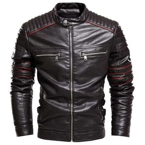 Männer Jacke Kaffee Leder Jacke Männer Motorrad Jacke Mode Streetwear Biker Mantel Slim Fit Herbst Winter Mantel Männer Pelz Gefüttert 211119