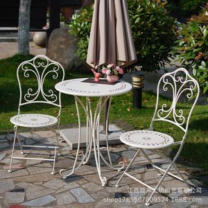 Camp Furniture Iron Outdoor Balcony Small Tea Table Folding Leisure European Garden And Chair Patio Set