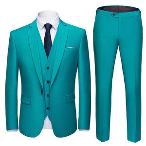 (Blazer + calça + colete) 2021 High-end personalizado business cartaz homens terno casual casual casamento smoking vestido homens 3 peça terno x0909