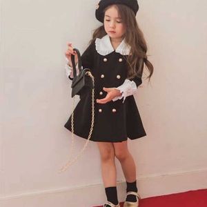 2021 frühjahr Neue Ankunft Mädchen Mode Prinzessin Langarm Kleid Mädchen Zweireiher Kleider X0902