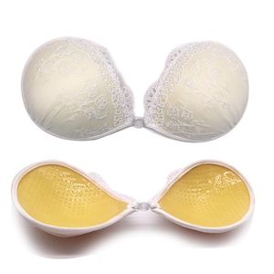 Bras White Lace Embroidery Bra Super Push Up Silicone Bralette Backless Strapless Invisible Pushup Sticky For Women Wedding