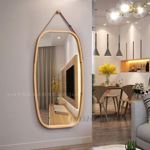 Mirrors Home Wooden Wall Hanging Mirror Bathroom Simple Fashion Decoration Vanity 38cm Vintage