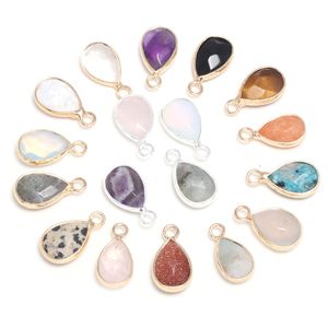 Pedra natural Charms Waterdrop Pingente Rosa Rosa Cura Reiki Cristal DIY Brincos de Colar Mulheres Moda Jóias Encontrar 10x14mm