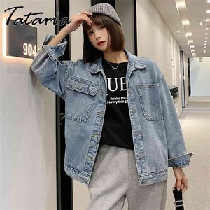 Vintage Denim Jacke Frauen Frühling Mantel Zerrissene Übergroße Oberbekleidung Mäntel Windjacke Freund Weibliche Jeans Plus Größe 210918