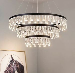 Modern Round LED 3 lager kristall ljuskronor för vardagsrum Stor Luster de Cristal ljuskrona foajé matsal