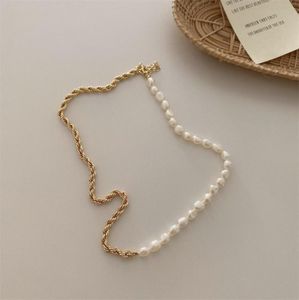 Chokers 2021 Bold Twisted Rope Chain Splicing With Natural Freshwater Pearl Chunky Necklace Women Gold Statement Necklac