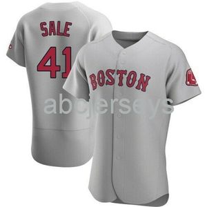Maglia da baseball cucita personalizzata Chris Sale # 41 Grey Ver1 XS-6XL