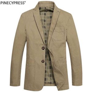 100% Cotton Men Suit Jacket Buttons Pockets Khaki Green Black Casual Street Wear Spring Autumn Male Outwear Slim Man Blazer 211120