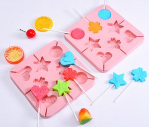 Lollipop Silicone Mold Tray With 20pcs Sticks Kitchen Bakeware Tool Chocolate Hard Candy Lollypop Fondant Mould Animal Flower Round Heart Leaf Cute Shape Pink