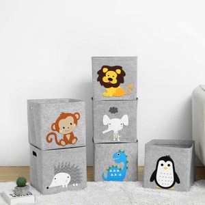 Creative Cartoon Animal Storage Box Felt Fabric Cube Nursery Shelf Home Closet Folding Storage Basket For Kids Toys Organizer 210309