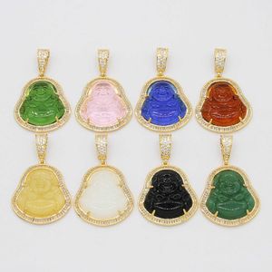 New 8 Color AAA Cubic Zircon Buddha Pendant Necklace For Women Men Hip Hop StainlSteel Maitreya Necklace Luxury Punk Jewelry X0707