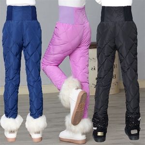 Neue Ankunft Winter Warme Hosen für Mädchen Hohe Qualität Weiße Ente Daunenhose Kinder Hohe Taille Feste Leggings 4 Farben 2-14Y 210303