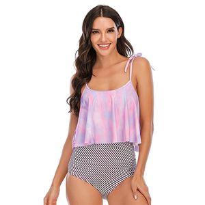 Damska Stroje Kąpielowe Riseado High Waist Kobiety Bikini 2021 Swimsuit Liść Drukuj Zestaw Wzburzyć Biquini Tropikalna Beach Nosić Plus Size XXL