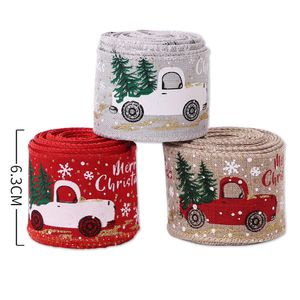 Christmas Decoration 6.3cm Color Ribbon Xmas Printed Car Tree Ornament on Festival Holiday Gifts Seal Ribbons