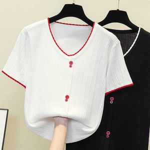 Sweater Woman Summer Causal Knitwear Pullovers Women Clothes Solid short Sleeve Jumper Lovely Sweater For Woman 210604