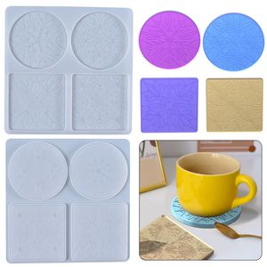 Crystal Epoxy Resin Mold Datura Flowers Tray Cup Mat Coaster Round Square Silicone Molds for DIY Craft Making