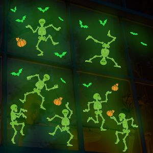 Wall Stickers Luminous Sticker Halloween Pumpkin Dancing Skeletons PVC Self-Adhesive Removable Bedroom Decorative Wallpaper Home Decor