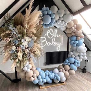 160pcs Macaron Ballonger Garland Arch Kit Kaffe Grå Blå Födelsedag Bröllop Baby Dusch Årsdag Alla hjärtans dag Party Decor 210626