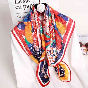 Kobiety 100% Prawdziwe Kwadratowe Szaliki Bandana Print Satin Headscarf Echarpe Femme Natural Silk Scarf Szale Kerchief Full 19mm