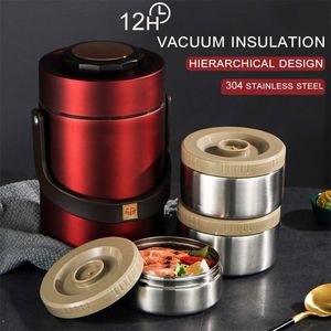 Portable Outdoor Large Capacity 304 Stainless Steel Vacuum Insulation Bento Lunch Box Leak-Proof Food Container Thermos 211104