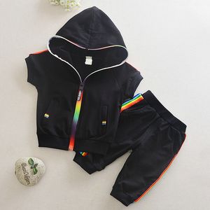 子供の夏の綿の衣服の男の子の女の子キャンディー色のジッパーパーカーショート2 PC/セット子供用ツインセットトラックスーツ