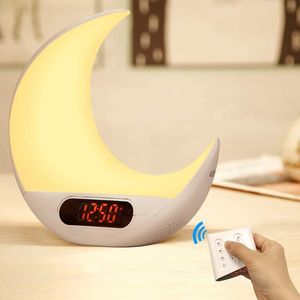 Other Clocks & Accessories Moon Digital Alarm Clock Wake Up Light LED Lamp Electronic Desk Simulating Sunrise/Sunset Colorful With FM Radio