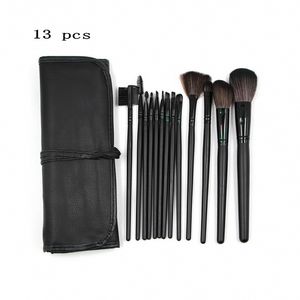 13 PCs Make -up Pinsel -Set Professional mit Tasche Schwarz Holz Griff Ziegen Haar Kosmetikbürste Kit Kit