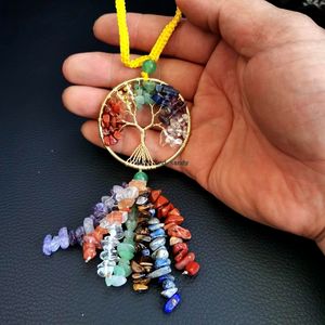 Yoga 7 Chakra Stone Reiki Healing Crystal Tree of Life Pendant Car Bag Hanging Jewelry Accessories Amethyst Tiger Eye Home Decor