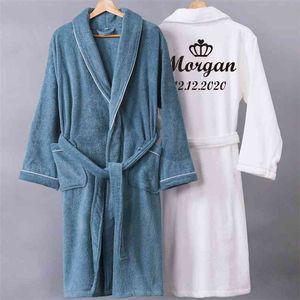 Anpassa Nama Datum Kvinnor Män Varm Dobby Bomull Badrock Termisk Kimono Dressing Gown Bride Peignoir 210901