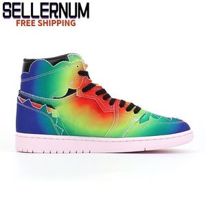 Scarpe J Balvin 1s High OG Uomo Basketball Jumpman 1 Colores Y Vibras Tie dye Multi-Color Rainbow Sneakers da donna