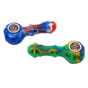 Pipa in silicone da 4 pollici Pipa con olio Herb Ciotola di metallo nascosta Tabacco Pirex Bong colorato Pipa a cucchiaio