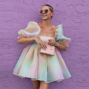 Colorful Tulle Dresses Women Short Dress Pretty Mini Prom Gowns Girl Cute Summer Dresses For Women Party 210303