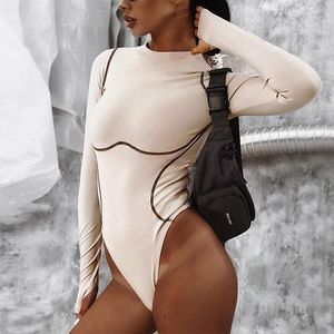 Women's Jumpsuits & Rompers 2021 Autumn Women Line Long Sleeve Round Neck Good Quality Sexy Bodysuit Womens Clothing